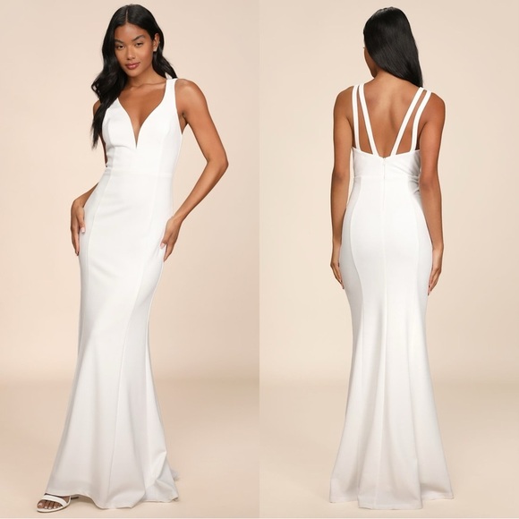 Size L Lulus Forever Crush White Mermaid Maxi Dress - Picture 1 of 8